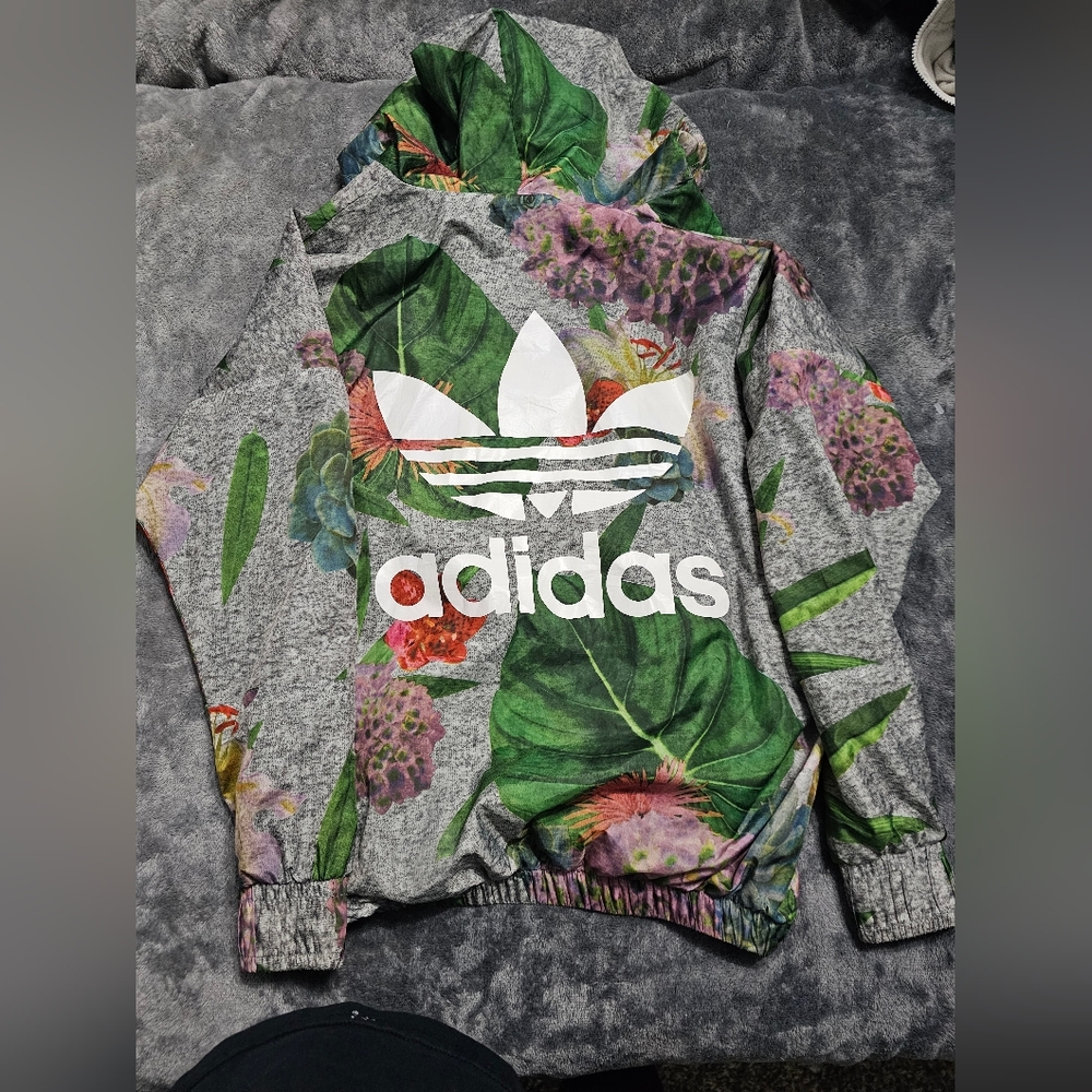 Adidas Floral 1/2 Zip Windbreaker Size 6